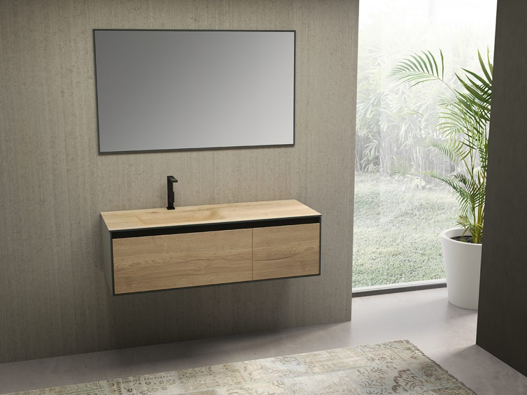 detalle mueble baño IBX new bath mueble melamina canto de PVC/ABS diseños en madera