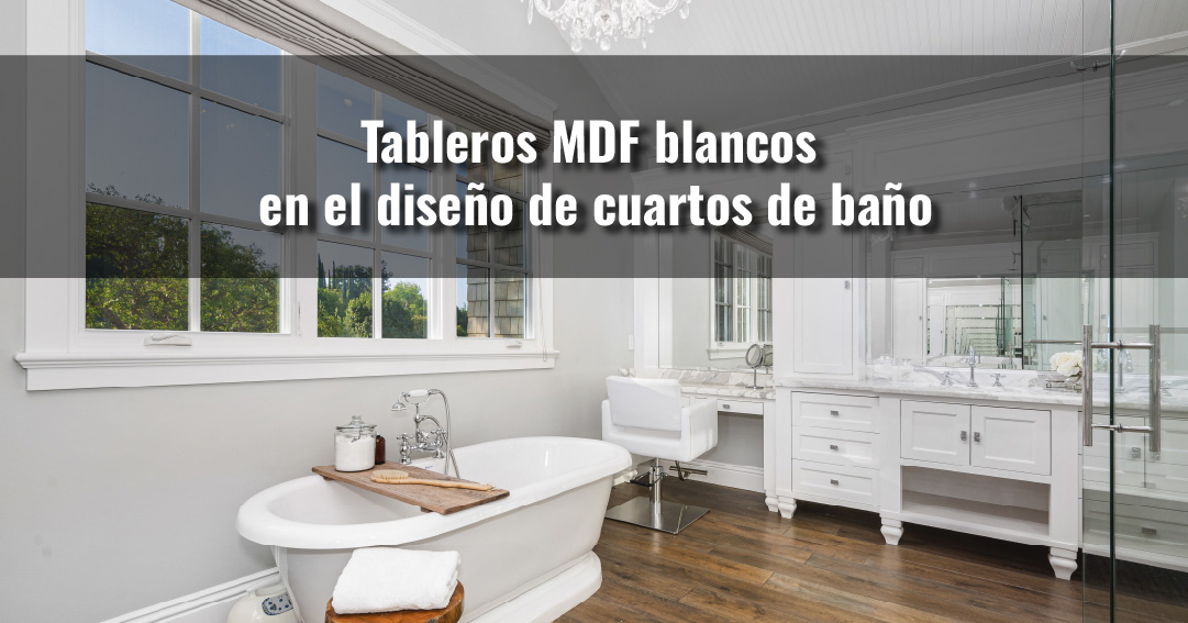 Baño moderno con tableros MDF blancos combinados con elementos naturales y detalles decorativos elegantes.
